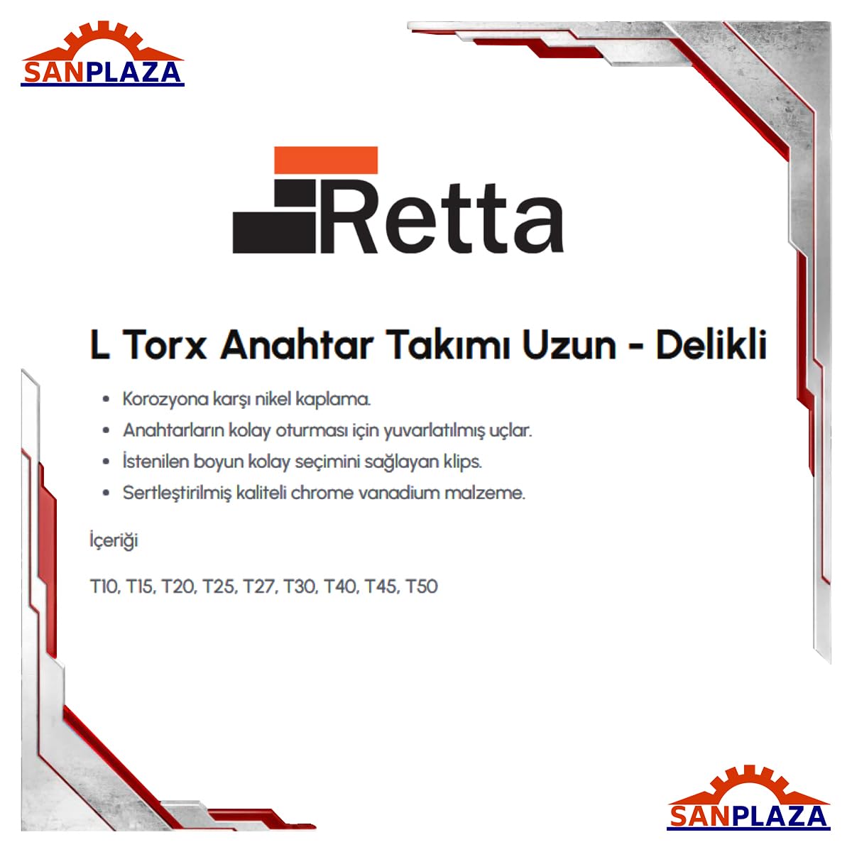 Retta RAT9009 Torx Allen Alyan Anahtar Takımı Delikli Uzun 9 Parça